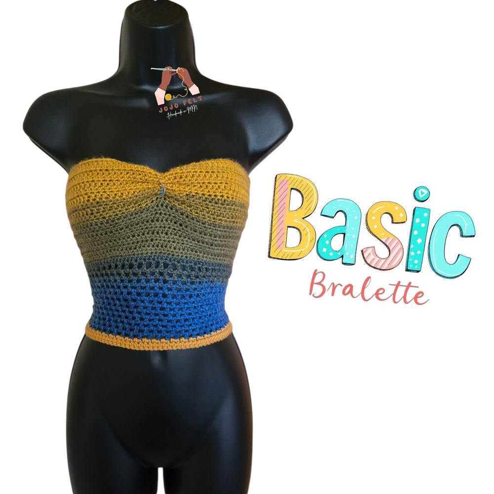 Yellow/Green/Blue Crochet Bralette W/Moon Charm, HandmadebyMe, Medium-Large